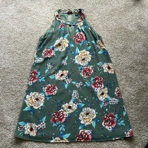 Green floral swing halter dress